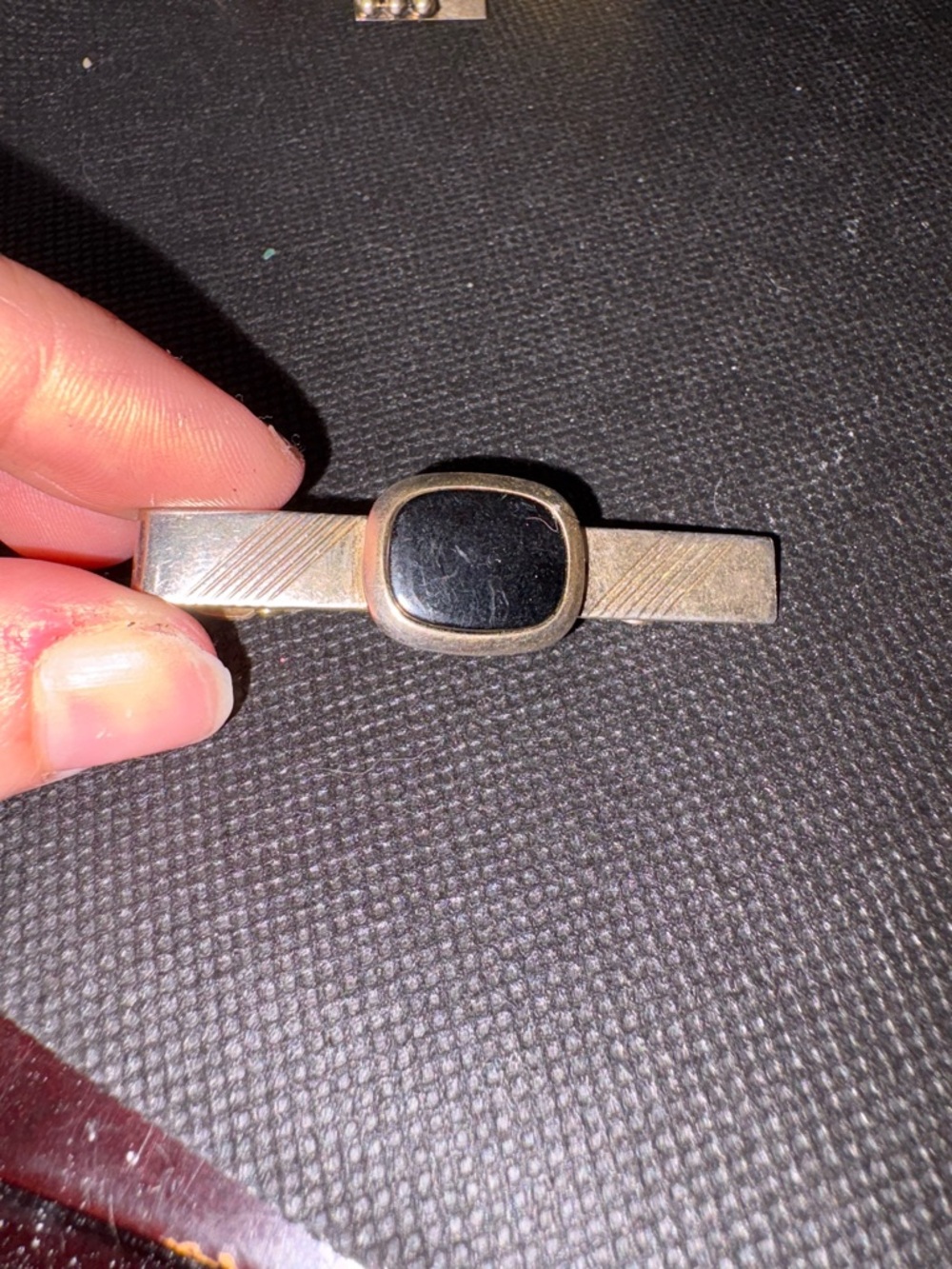 Men's Black and Silver Tie Clip - Polished Accent Clip